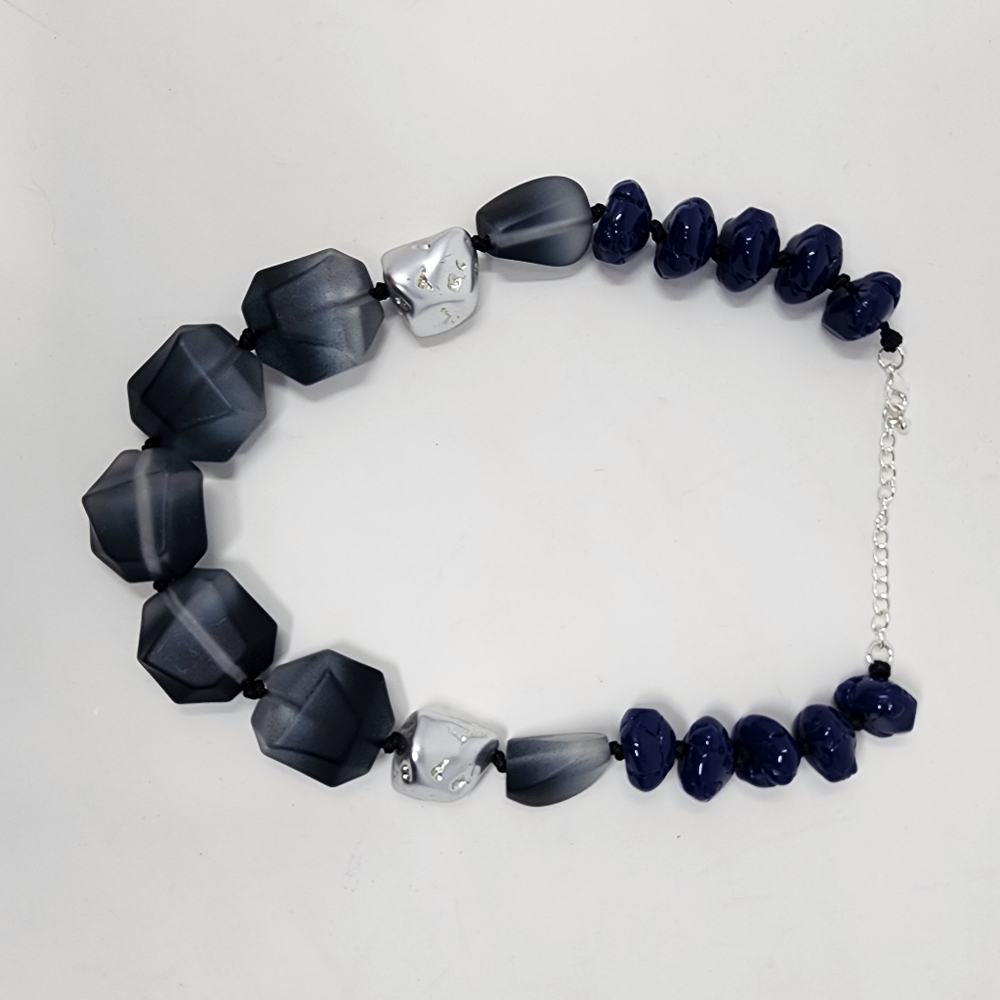 Oversized Blue Gray Beaded Statement Necklace Sil… - image 4